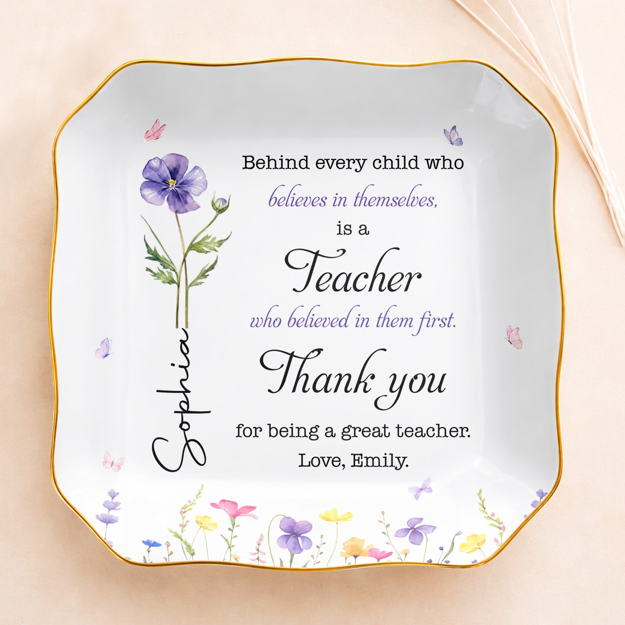 Personalized Lace Square Jewelry Dish Custom Teacher Gift