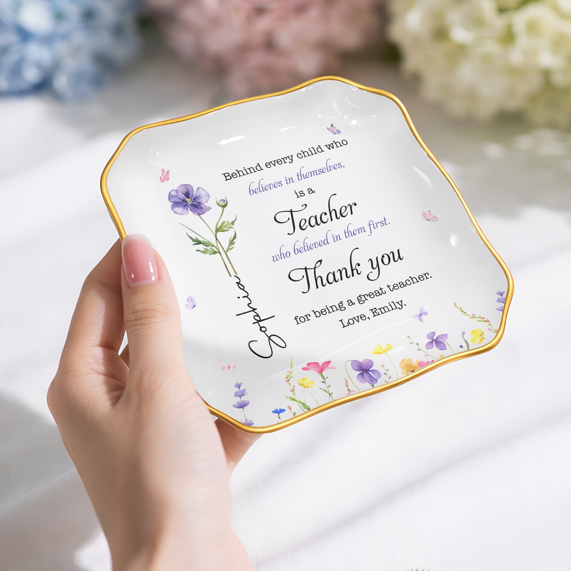 Personalized Lace Square Jewelry Dish Custom Teacher Gift