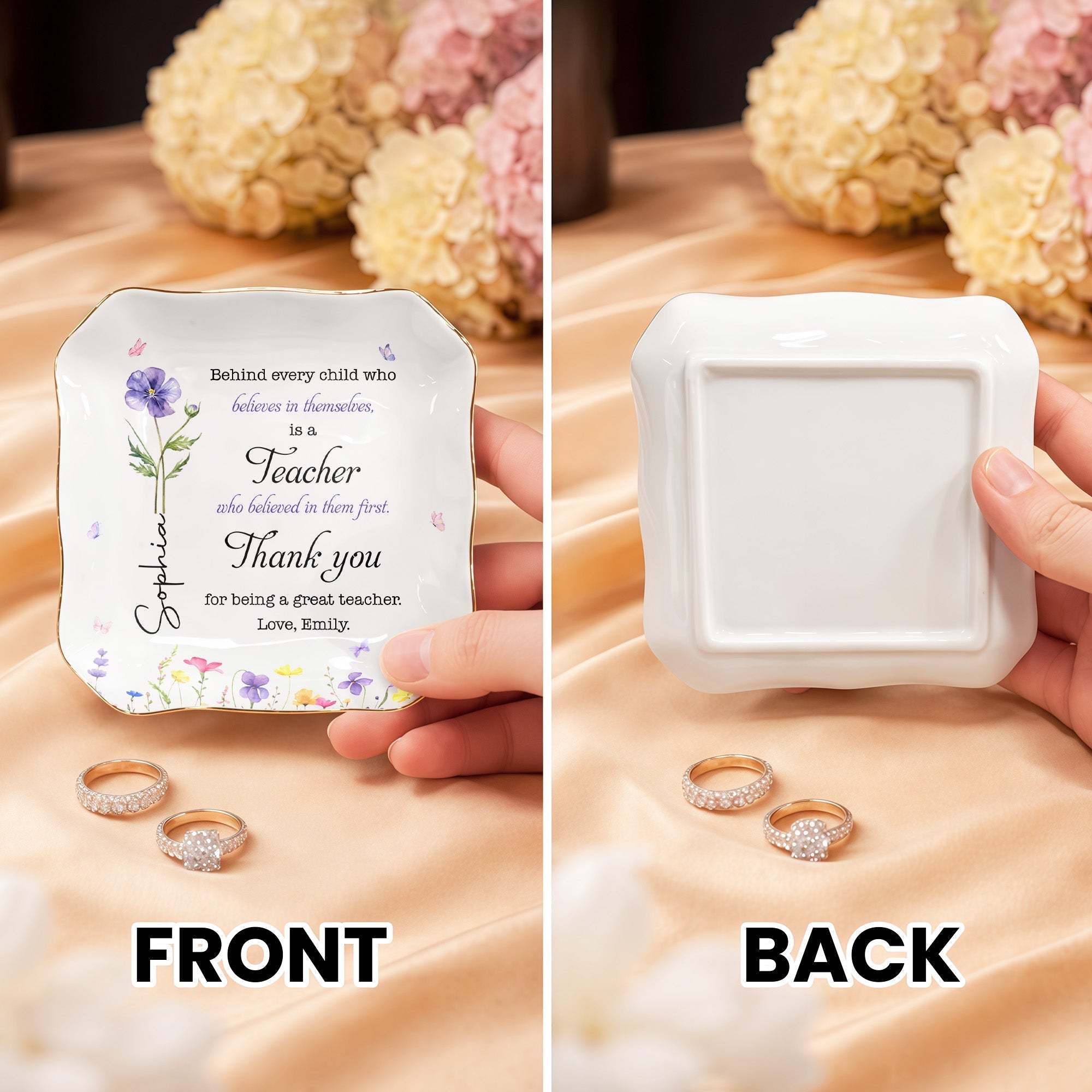 Personalized Lace Square Jewelry Dish Custom Teacher Gift
