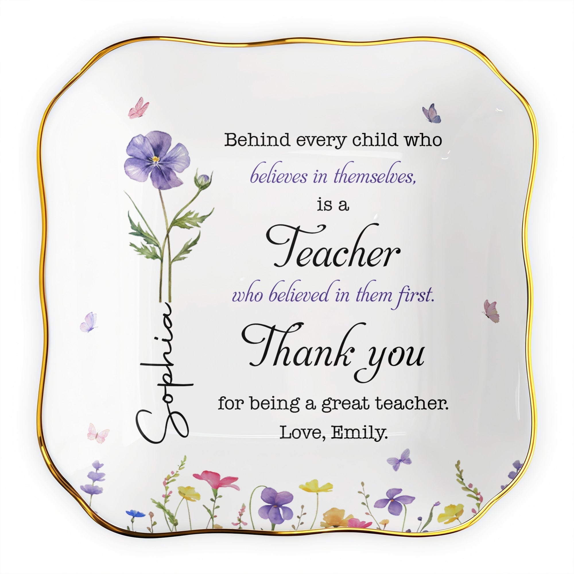 Personalized Lace Square Jewelry Dish Custom Teacher Gift