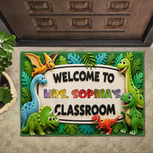 Load image into Gallery viewer, Personalized Classroom Doormat Custom Name Colorful Dinosaurs
