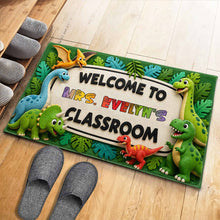 Load image into Gallery viewer, Personalized Classroom Doormat Custom Name Colorful Dinosaurs
