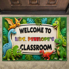 Load image into Gallery viewer, Personalized Classroom Doormat Custom Name Colorful Dinosaurs
