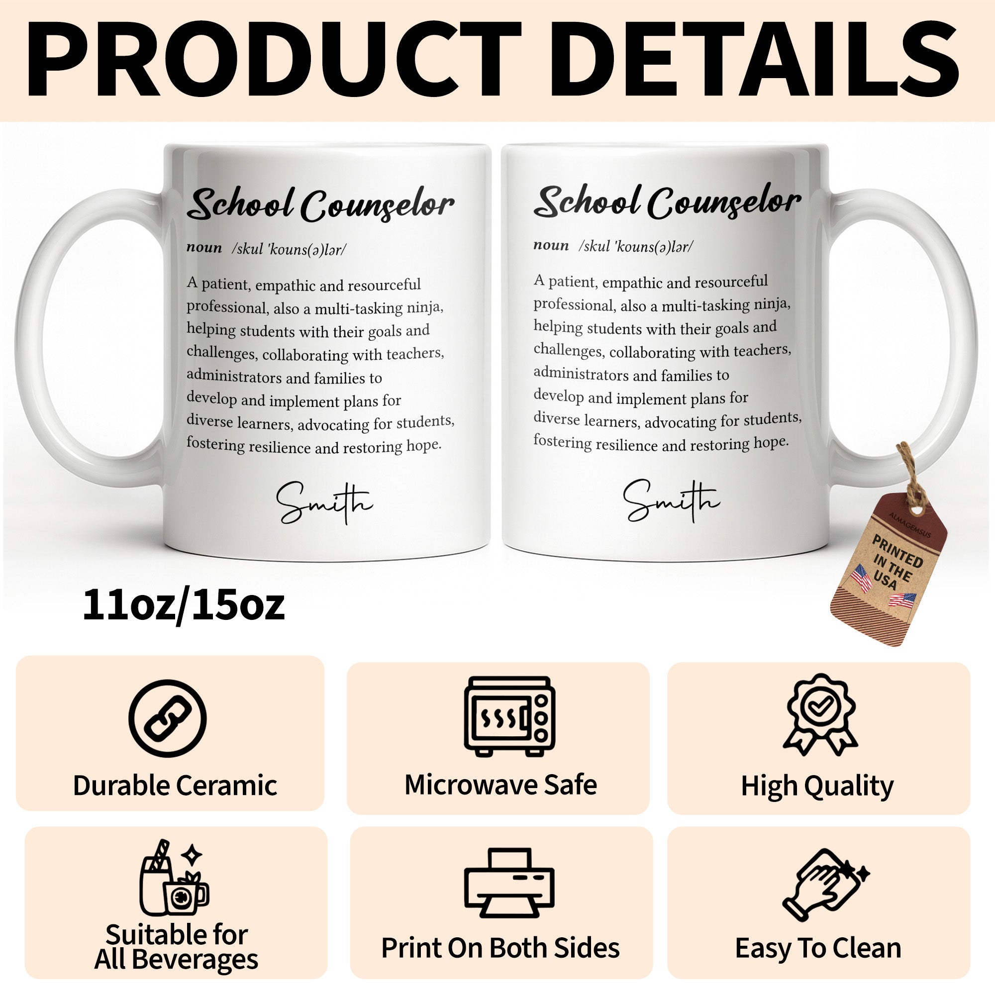 Personalized School Counselor Mug Custom Definition Gift