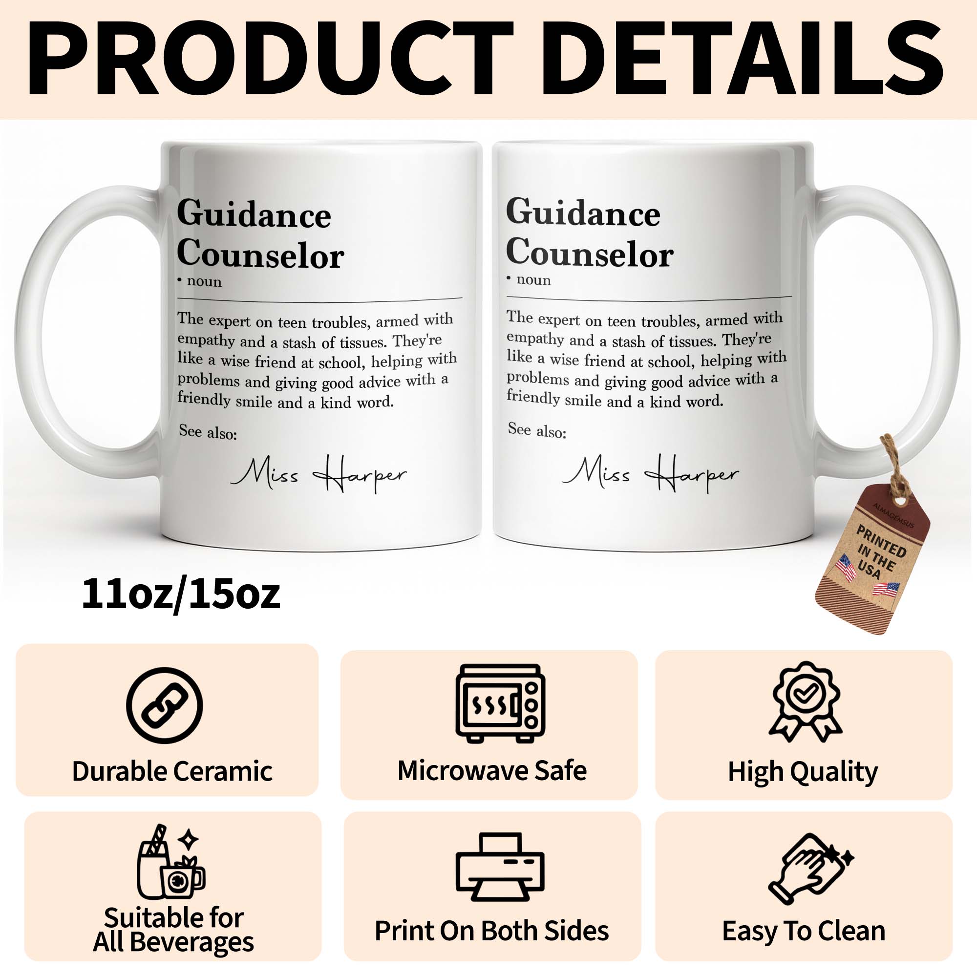 Personalized Guidance Counselor Coffee Mug Gift for Teacher