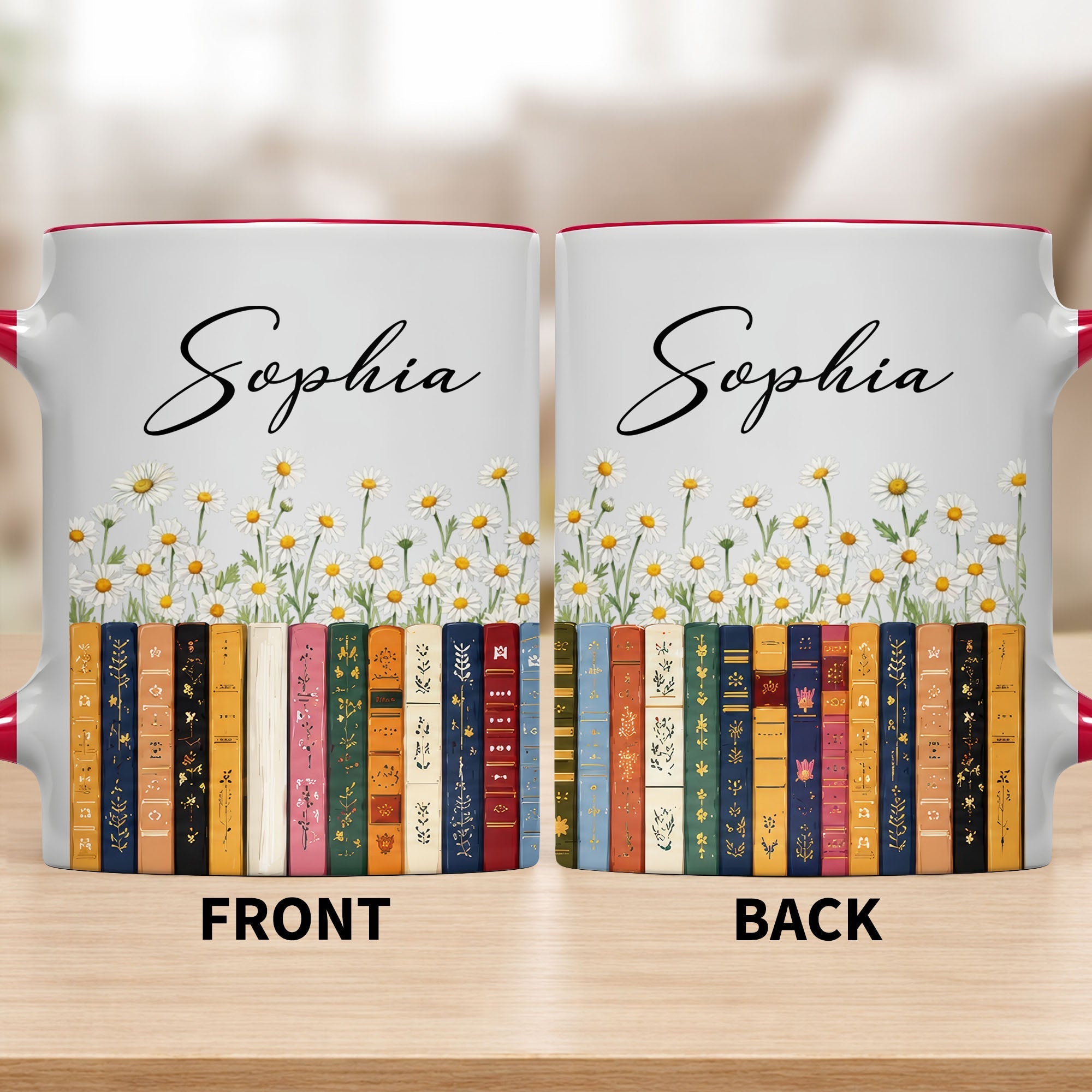 Personalized Accent Mug with Daisies Custom Design Gift for Teacher