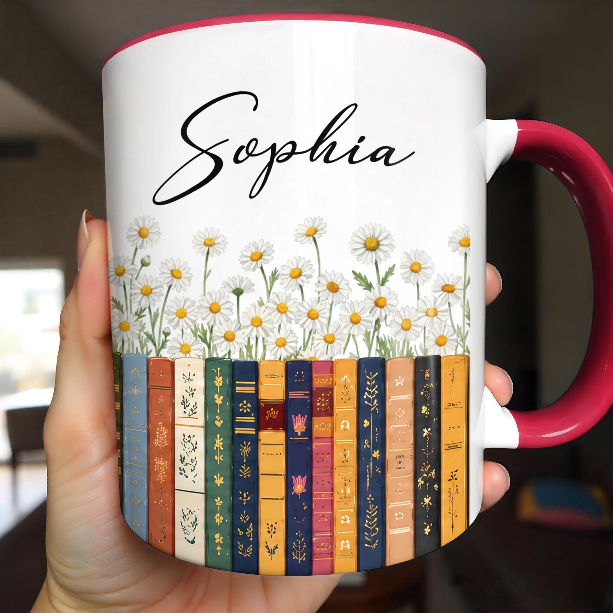Personalized Accent Mug with Daisies Custom Design Gift for Teacher