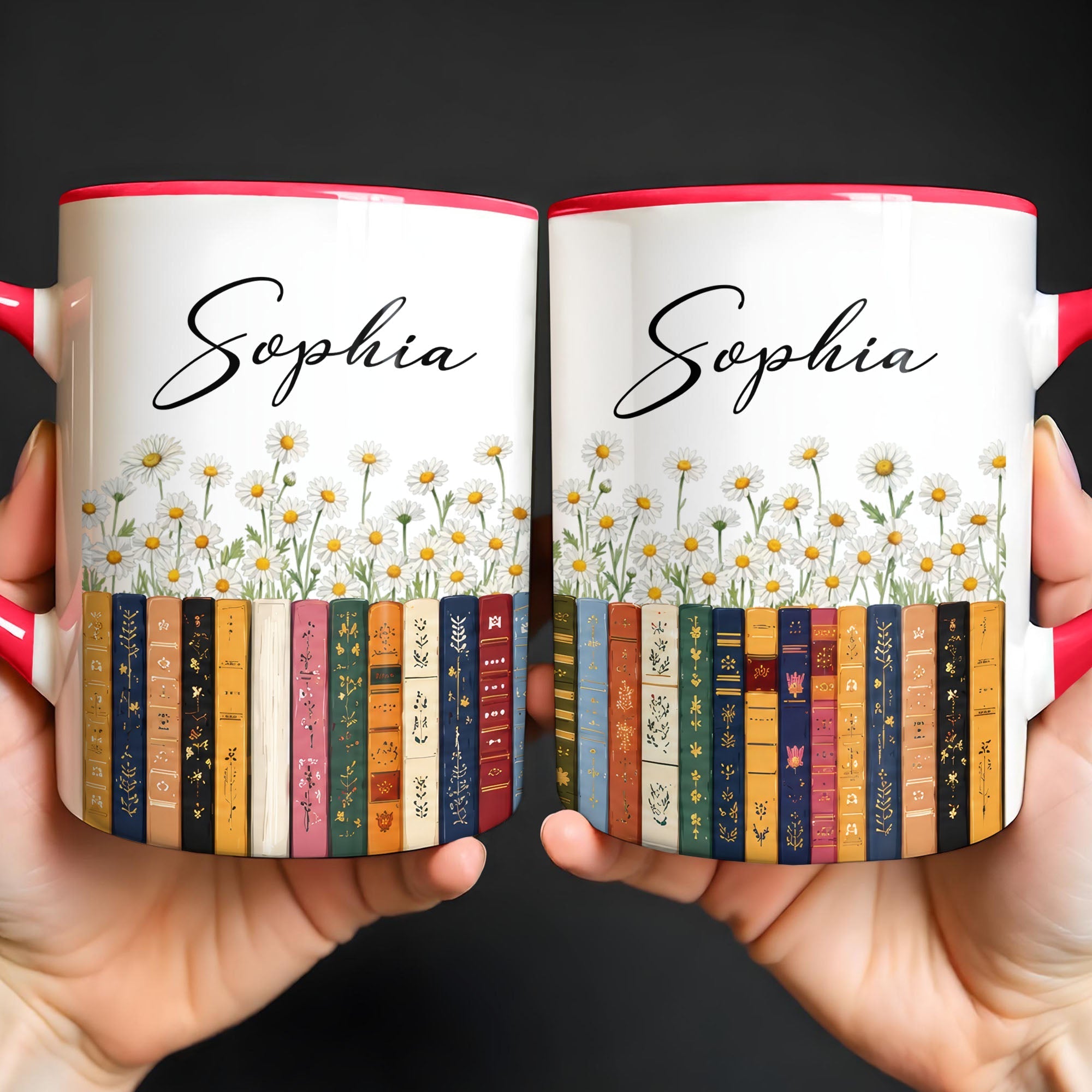 Personalized Accent Mug with Daisies Custom Design Gift for Teacher