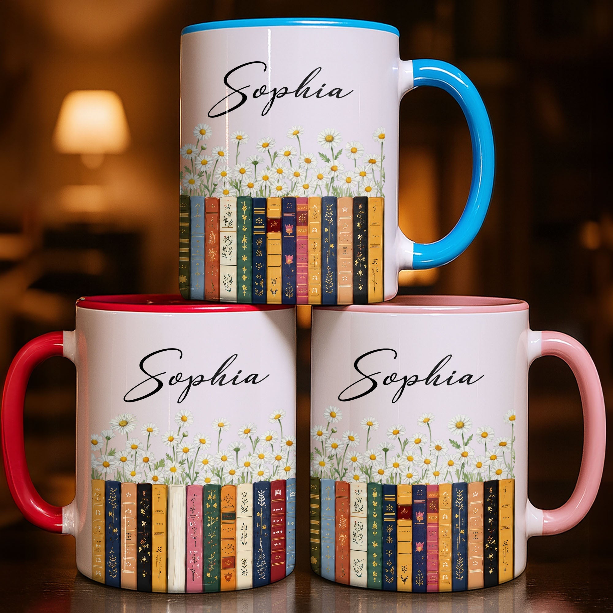 Personalized Accent Mug with Daisies Custom Design Gift for Teacher