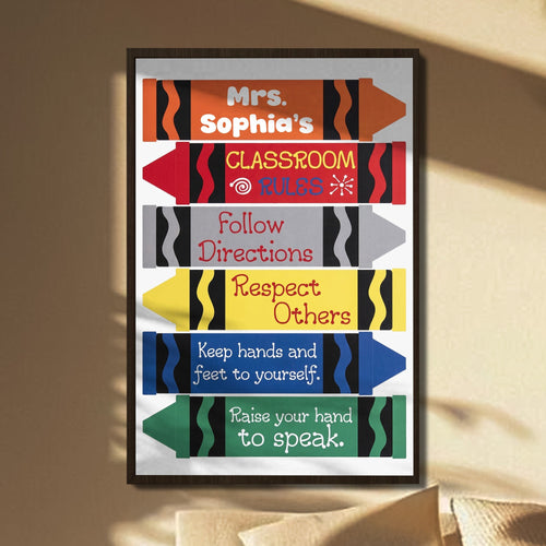 Personalized Classroom Rules Poster with Crayons Custom Print