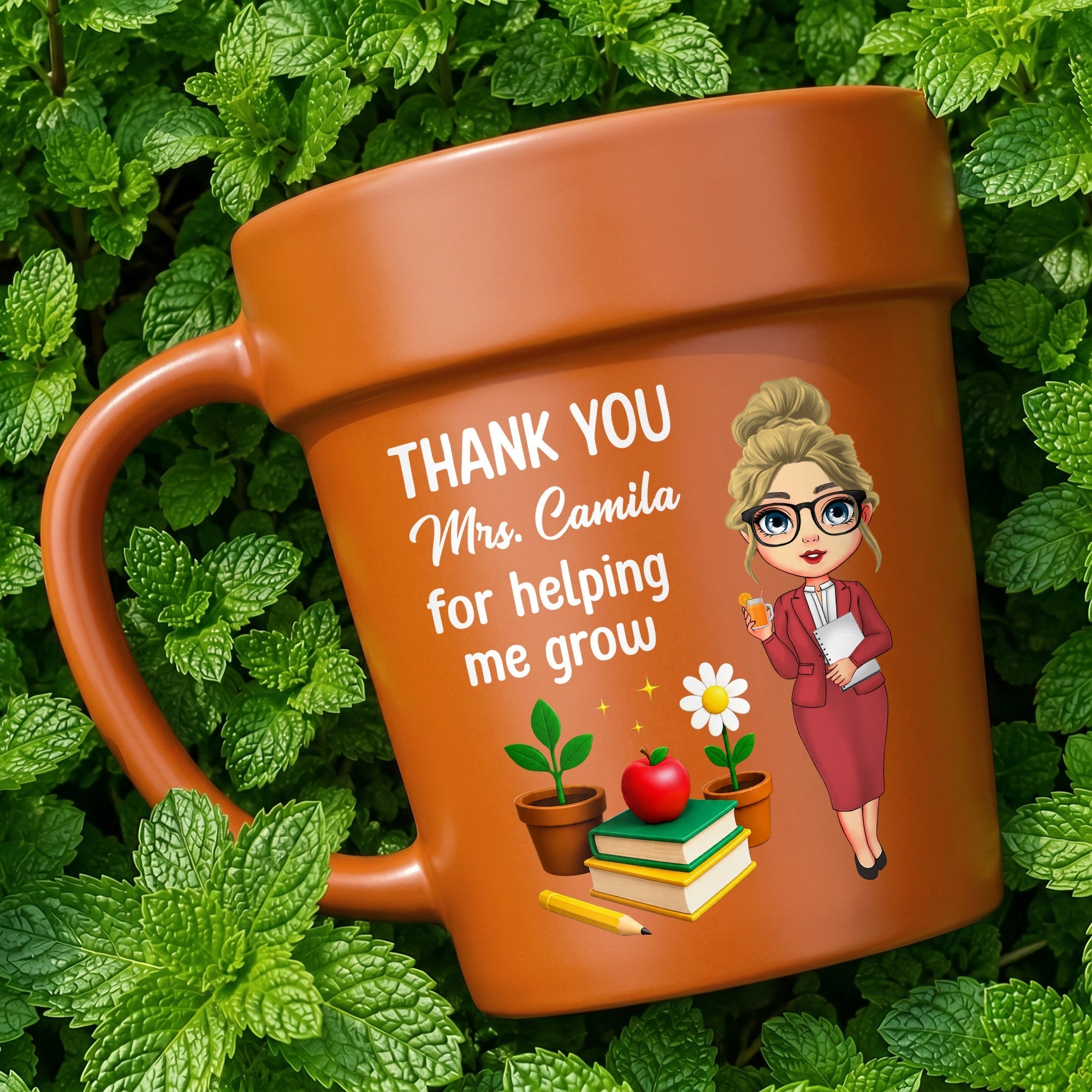 Personalized Ceramic Flower Pot Mug Custom Gift for Teachers