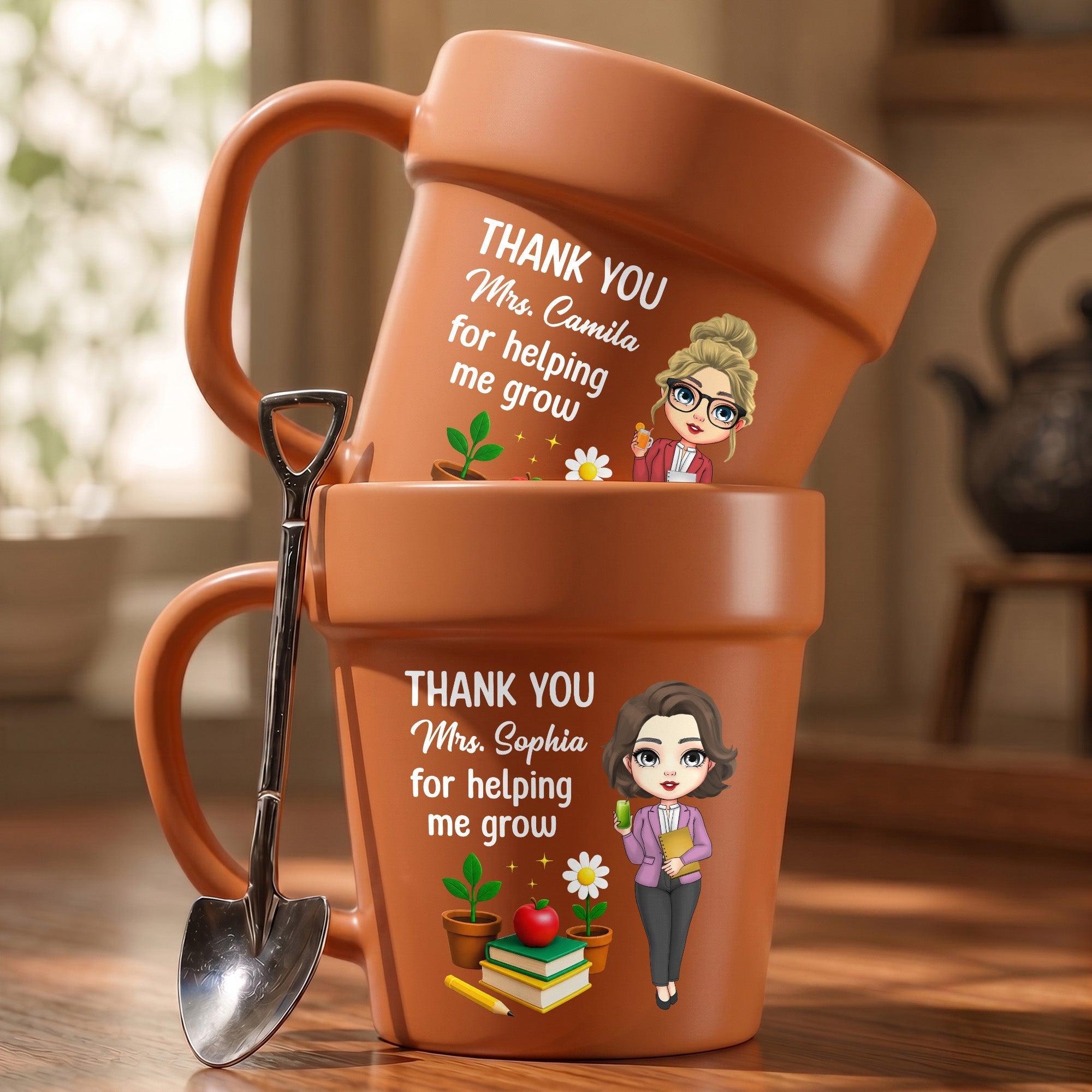 Personalized Ceramic Flower Pot Mug Custom Gift for Teachers