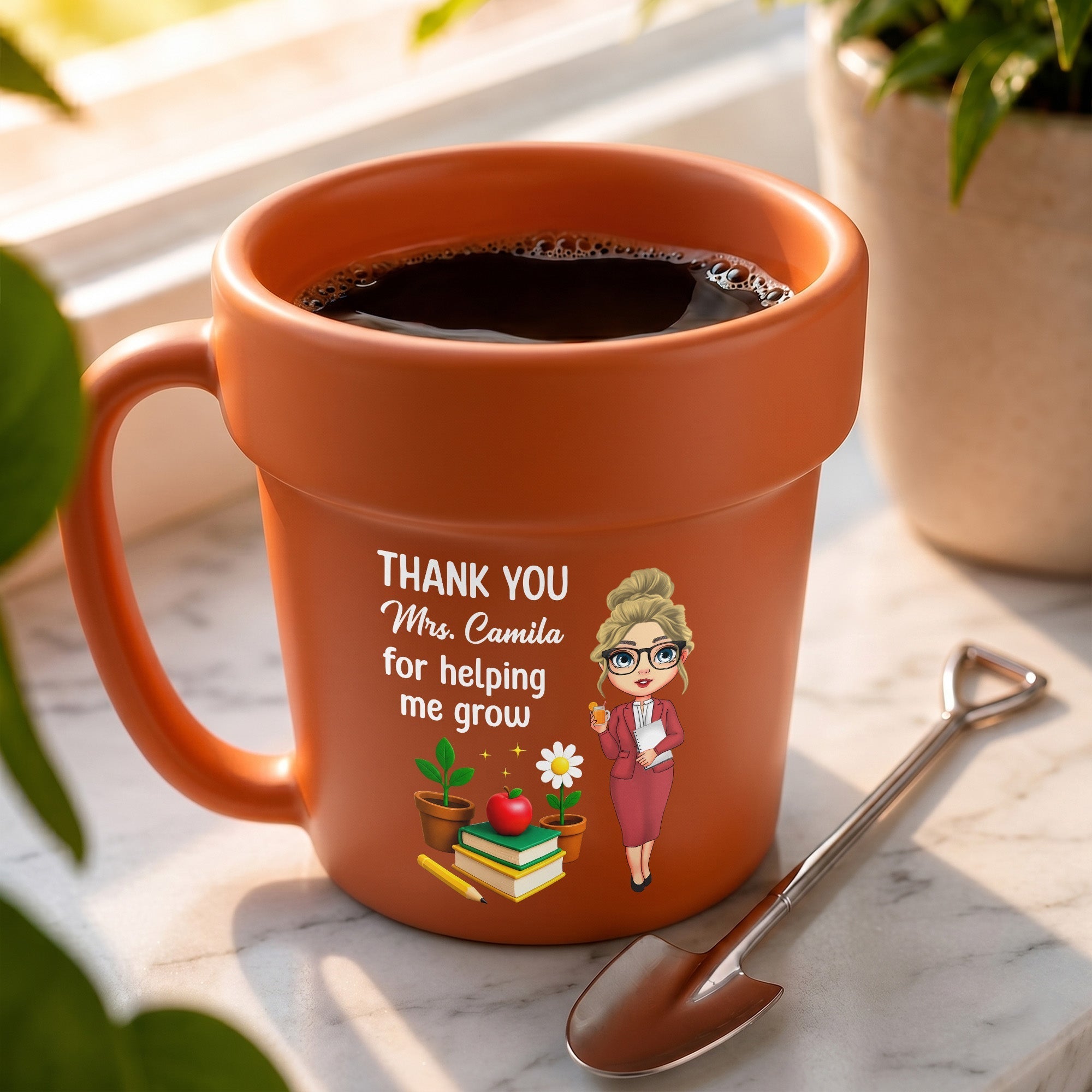 Personalized Ceramic Flower Pot Mug Custom Gift for Teachers