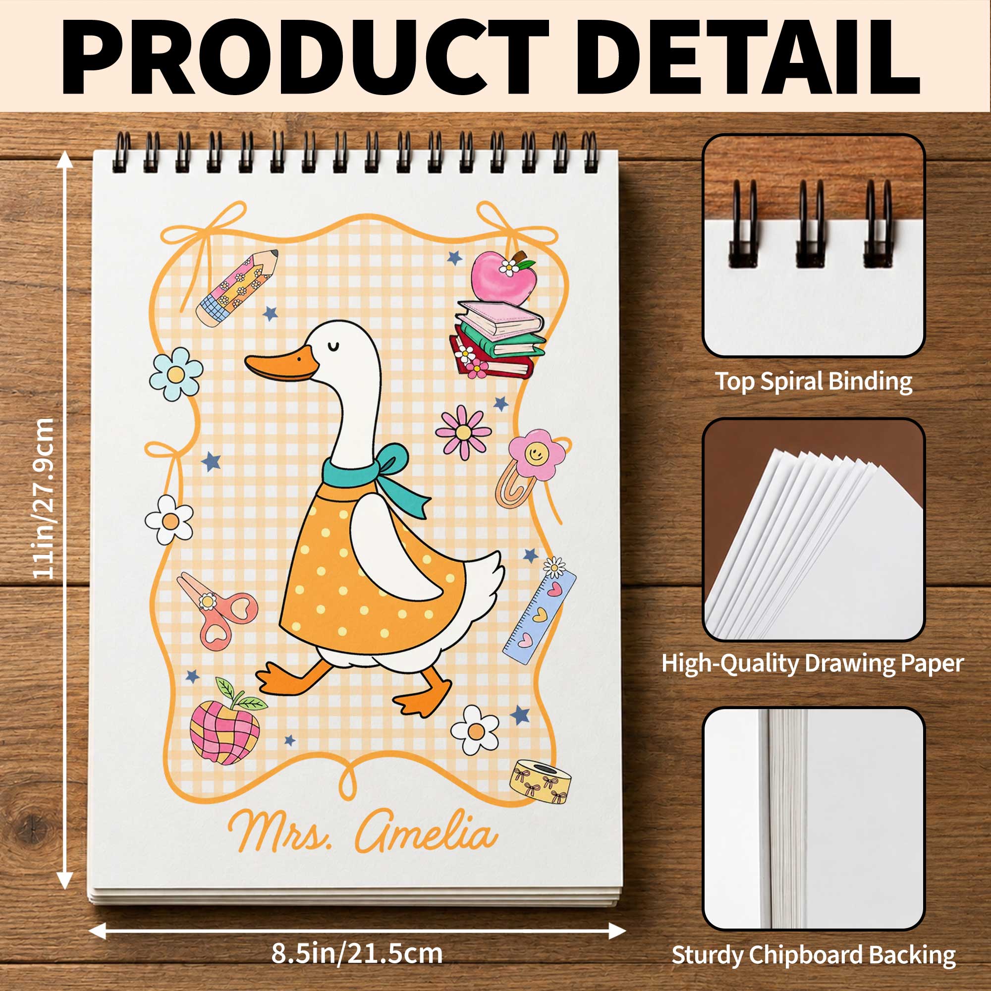Personalized Goose Teacher Sketch Book Custom Cover Gift for Educators