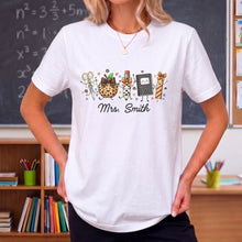 Load image into Gallery viewer, Personalized Teacher T-Shirt Hoodie with Leopard Apple Design
