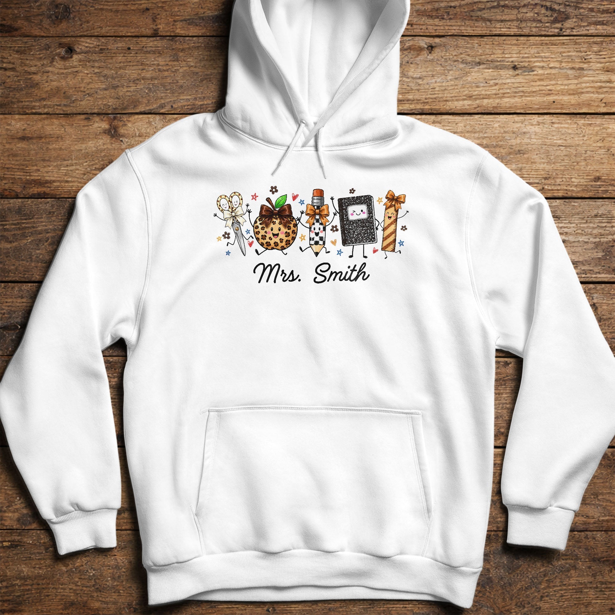 Personalized Teacher T-Shirt Hoodie with Leopard Apple Design