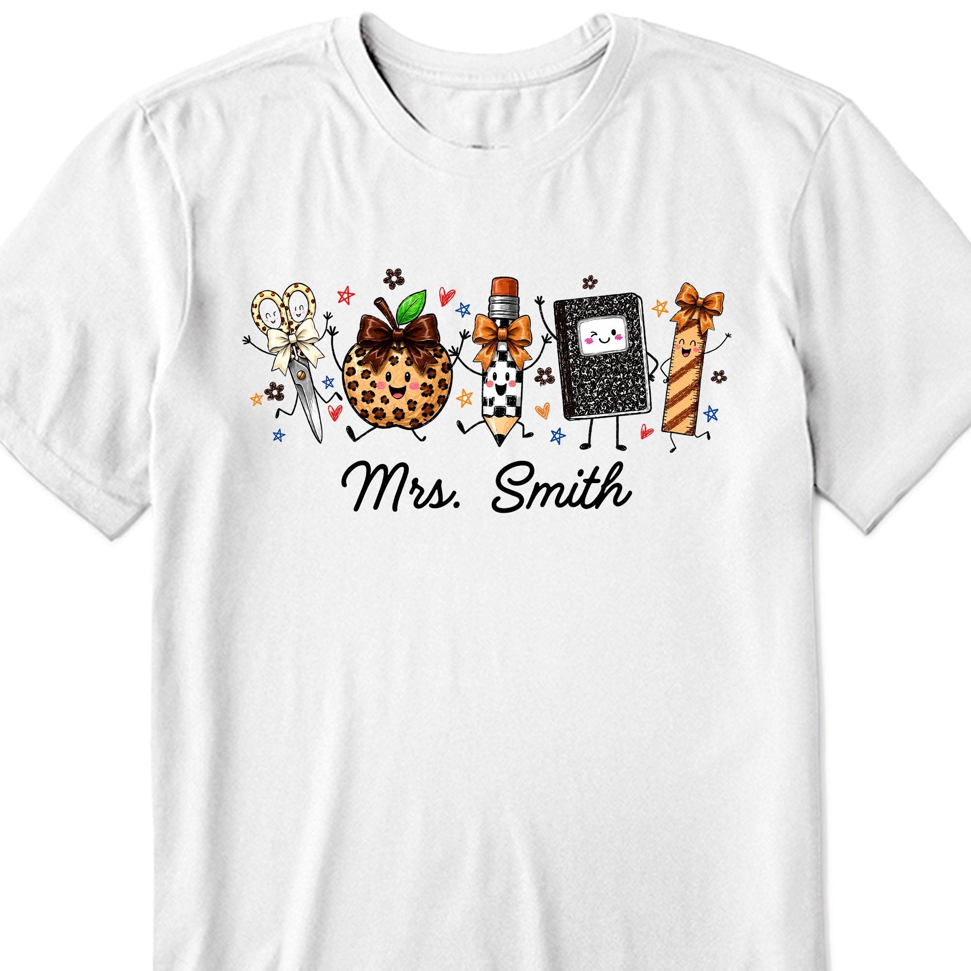 Personalized Teacher T-Shirt Hoodie with Leopard Apple Design