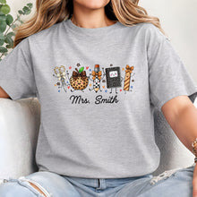 Load image into Gallery viewer, Personalized Teacher T-Shirt Hoodie with Leopard Apple Design
