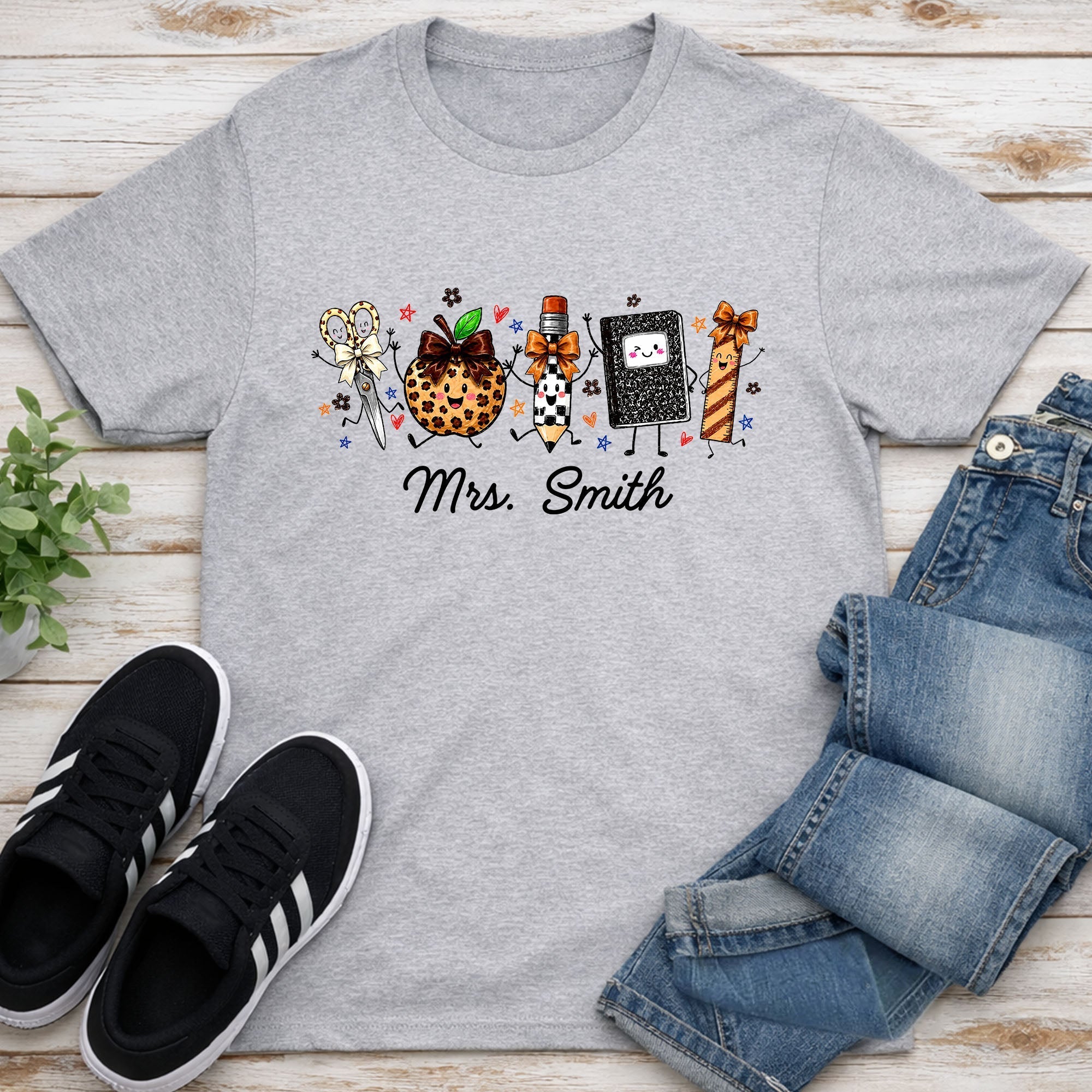 Personalized Teacher T-Shirt Hoodie with Leopard Apple Design