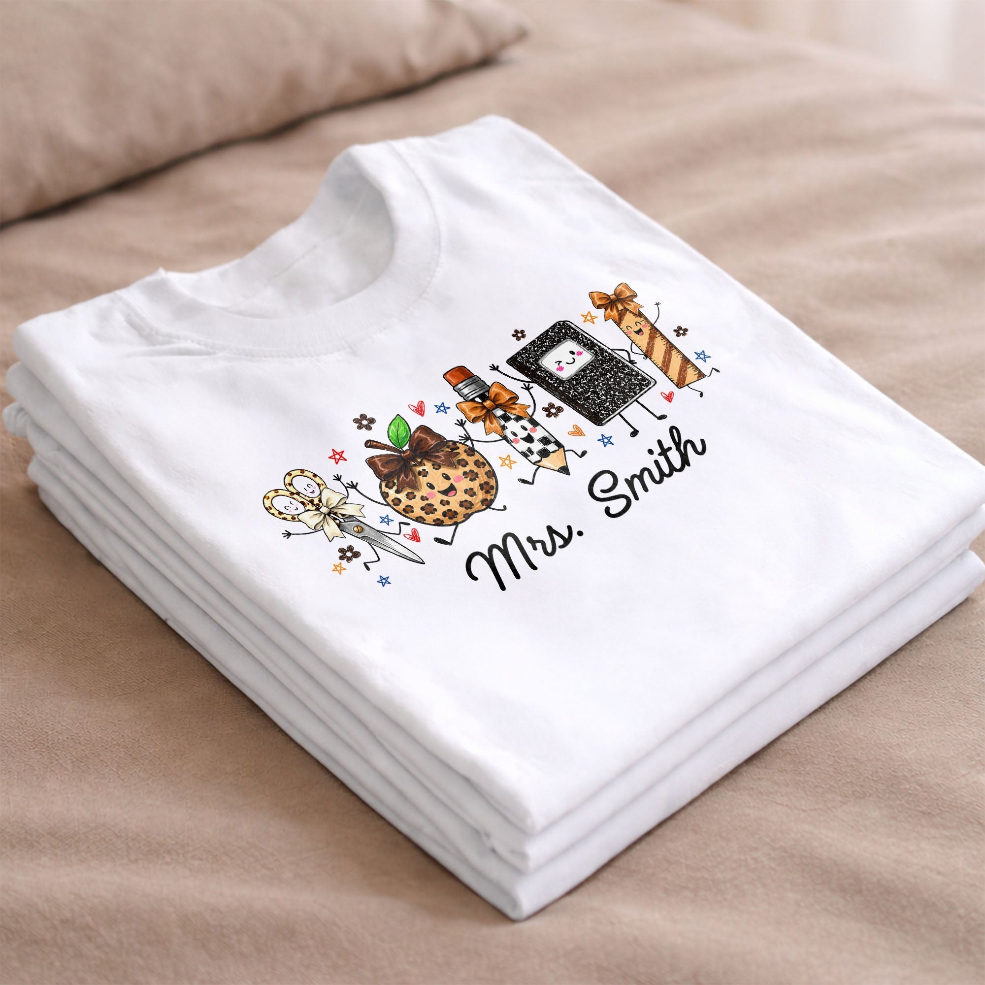 Personalized Teacher T-Shirt Hoodie with Leopard Apple Design