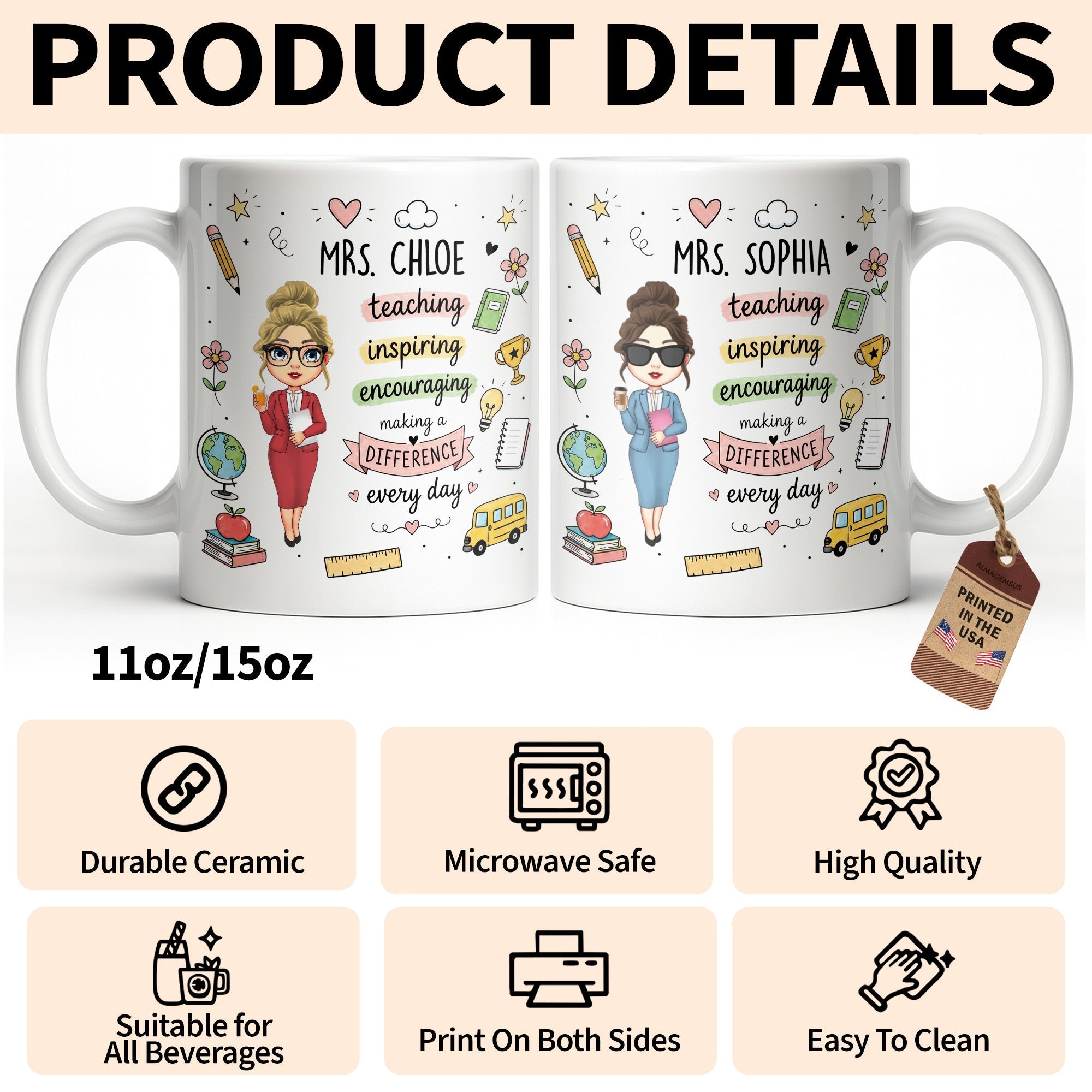 Personalized Teacher Coffee Mug Custom Name Gift for Educators