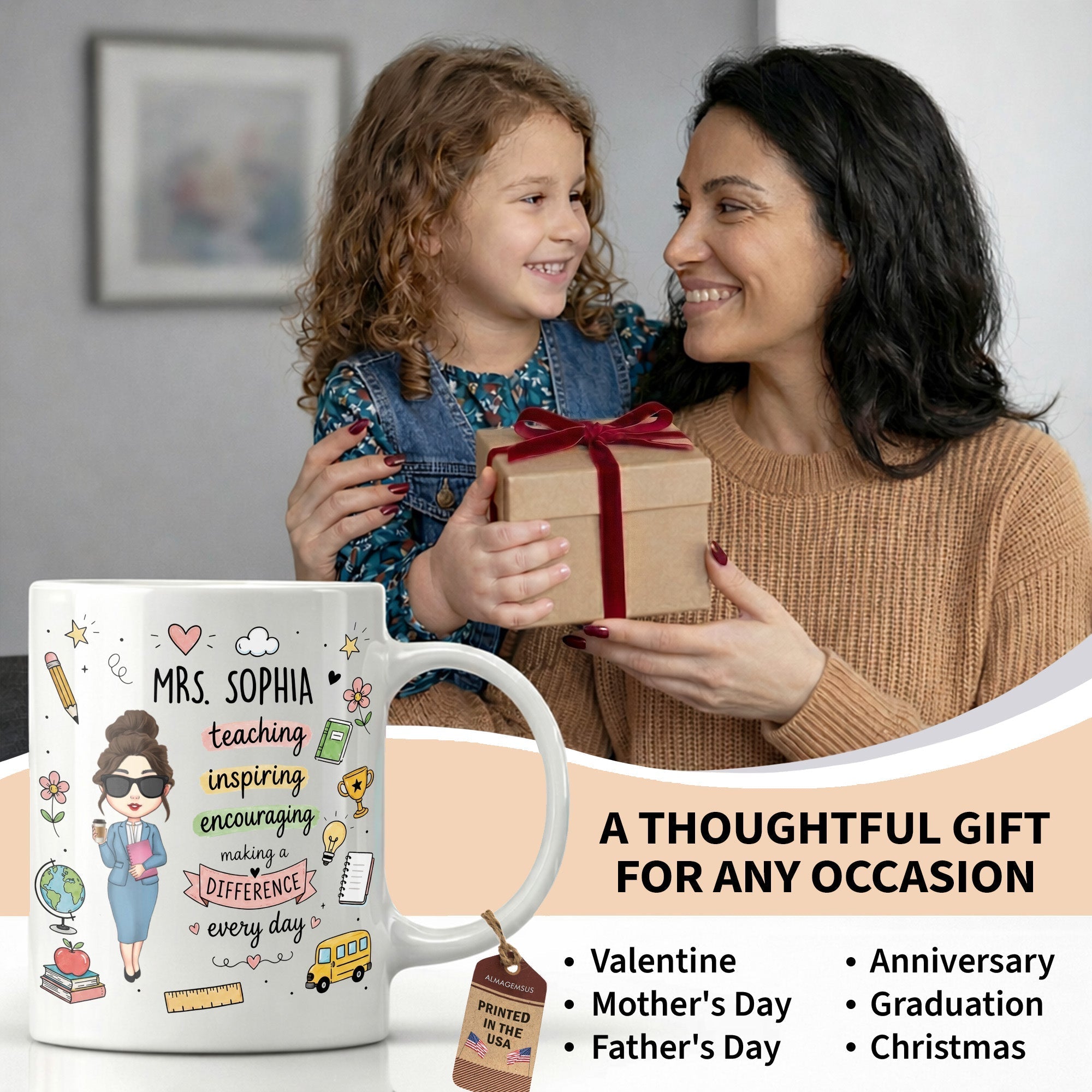 Personalized Teacher Coffee Mug Custom Name Gift for Educators