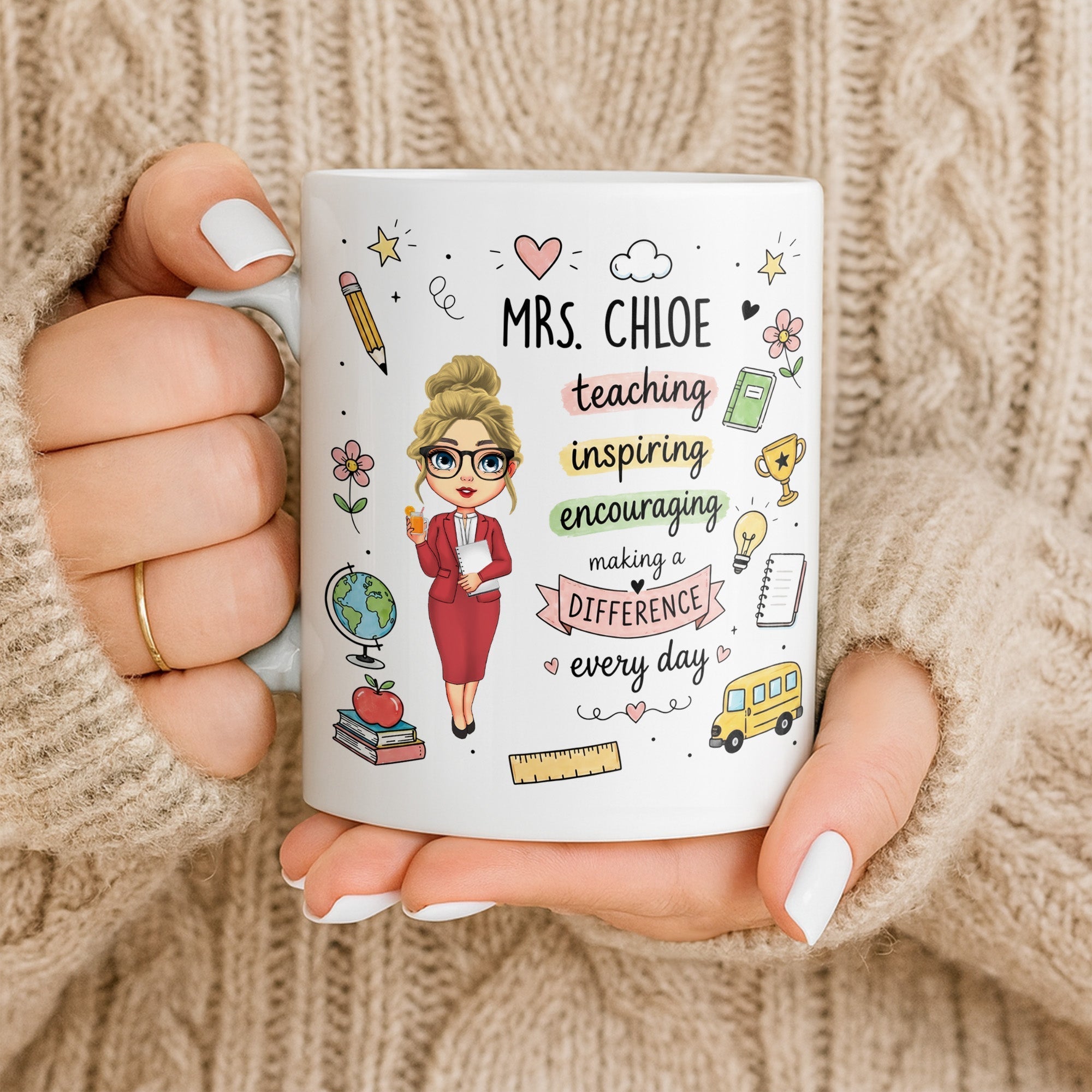 Personalized Teacher Coffee Mug Custom Name Gift for Educators