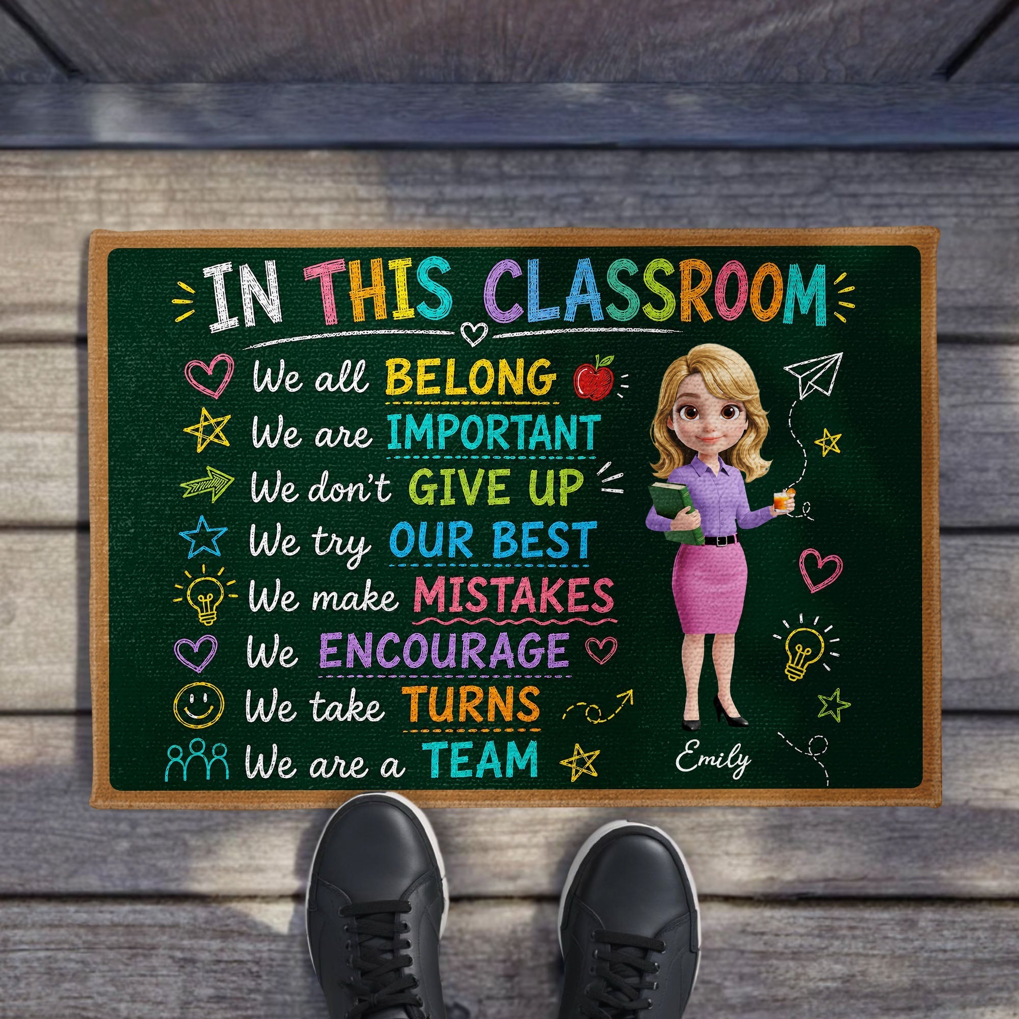 Personalized Teacher Doormat Chalkboard Design Custom Gift