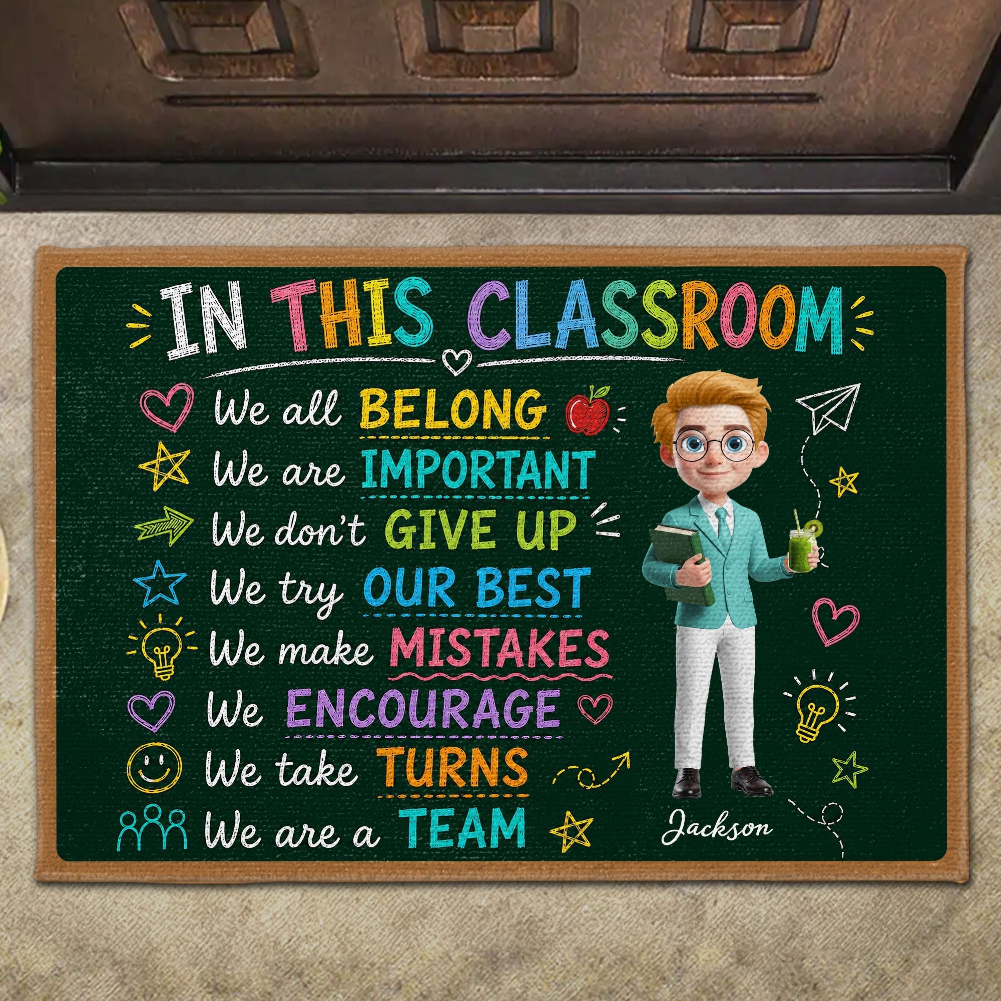Personalized Teacher Doormat Chalkboard Design Custom Gift
