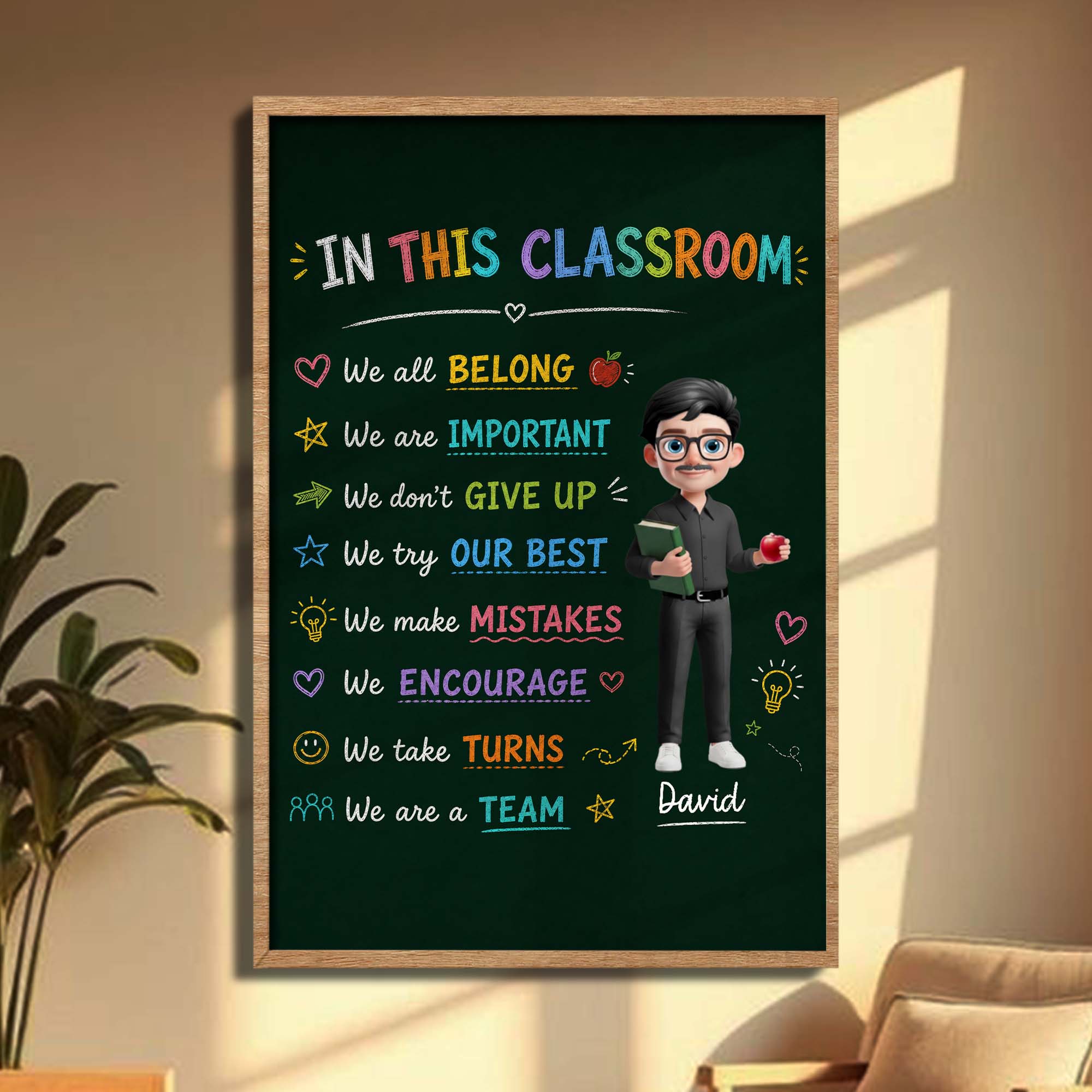 Personalized Classroom Chalkboard Poster Custom Name Gift for Teacher