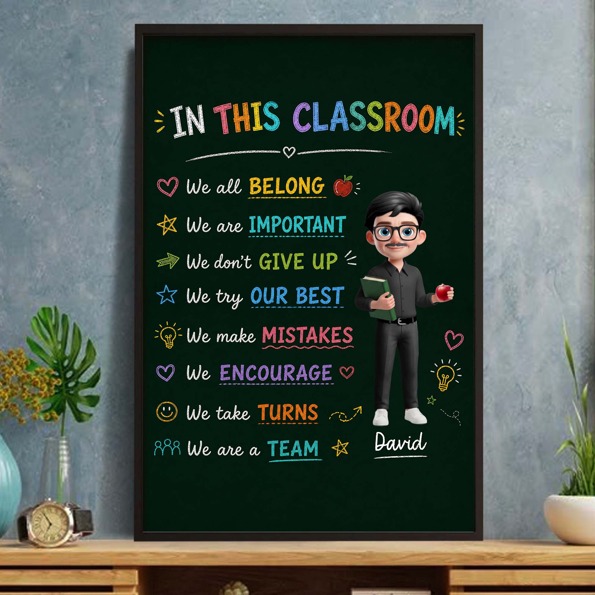 Personalized Classroom Chalkboard Poster Custom Name Gift for Teacher