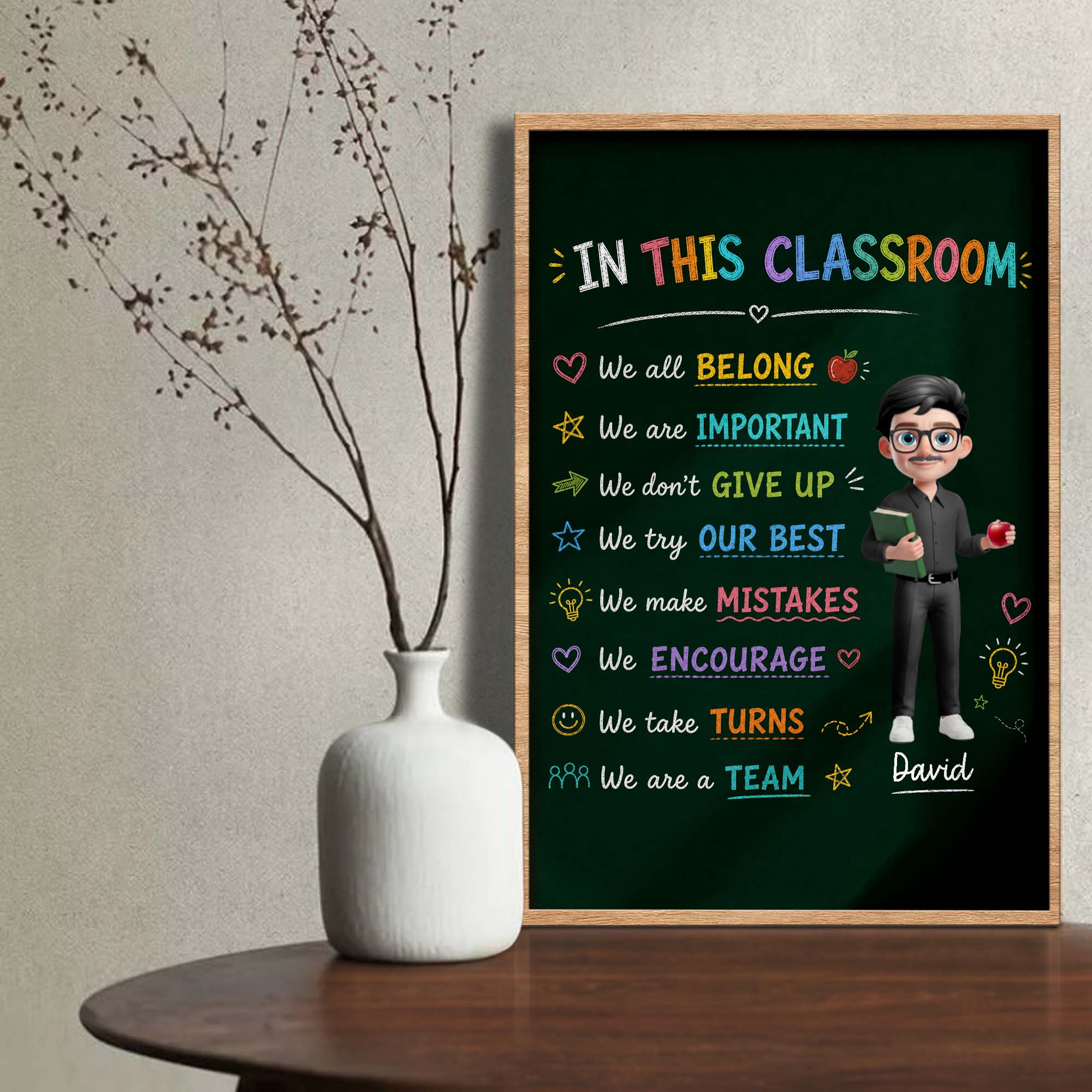 Personalized Classroom Chalkboard Poster Custom Name Gift for Teacher