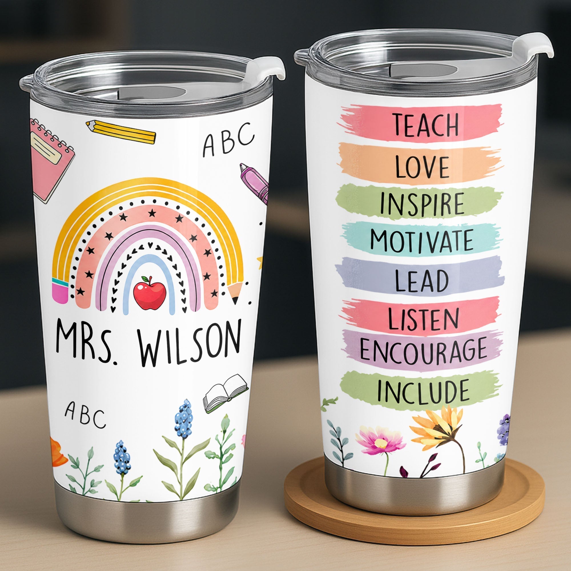 Personalized Teacher Gift 20oz Custom Stainless Steel Tumbler