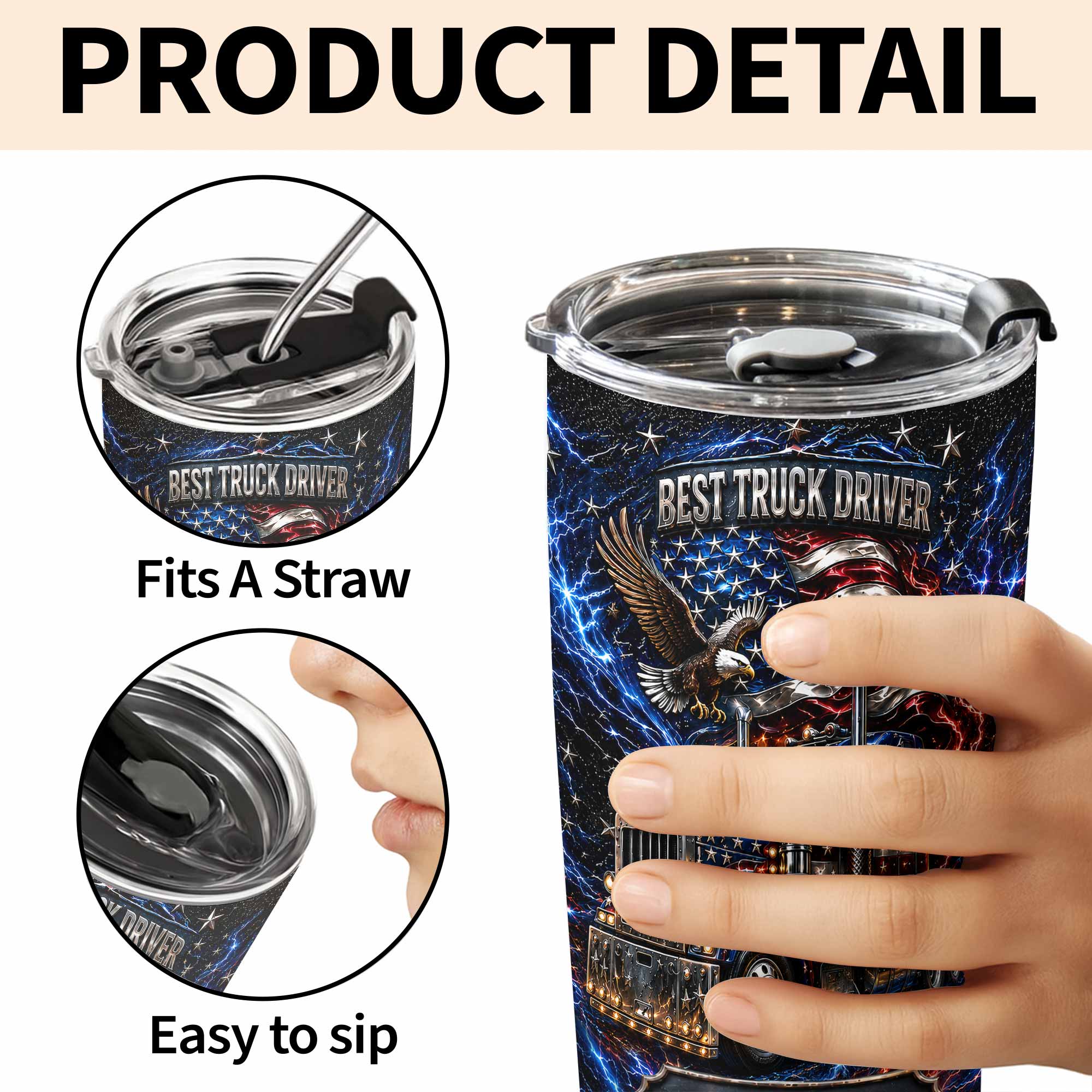 Personalized 20oz Stainless Steel Tumbler for Truck Driver Gift - American Flag & Eagle Design