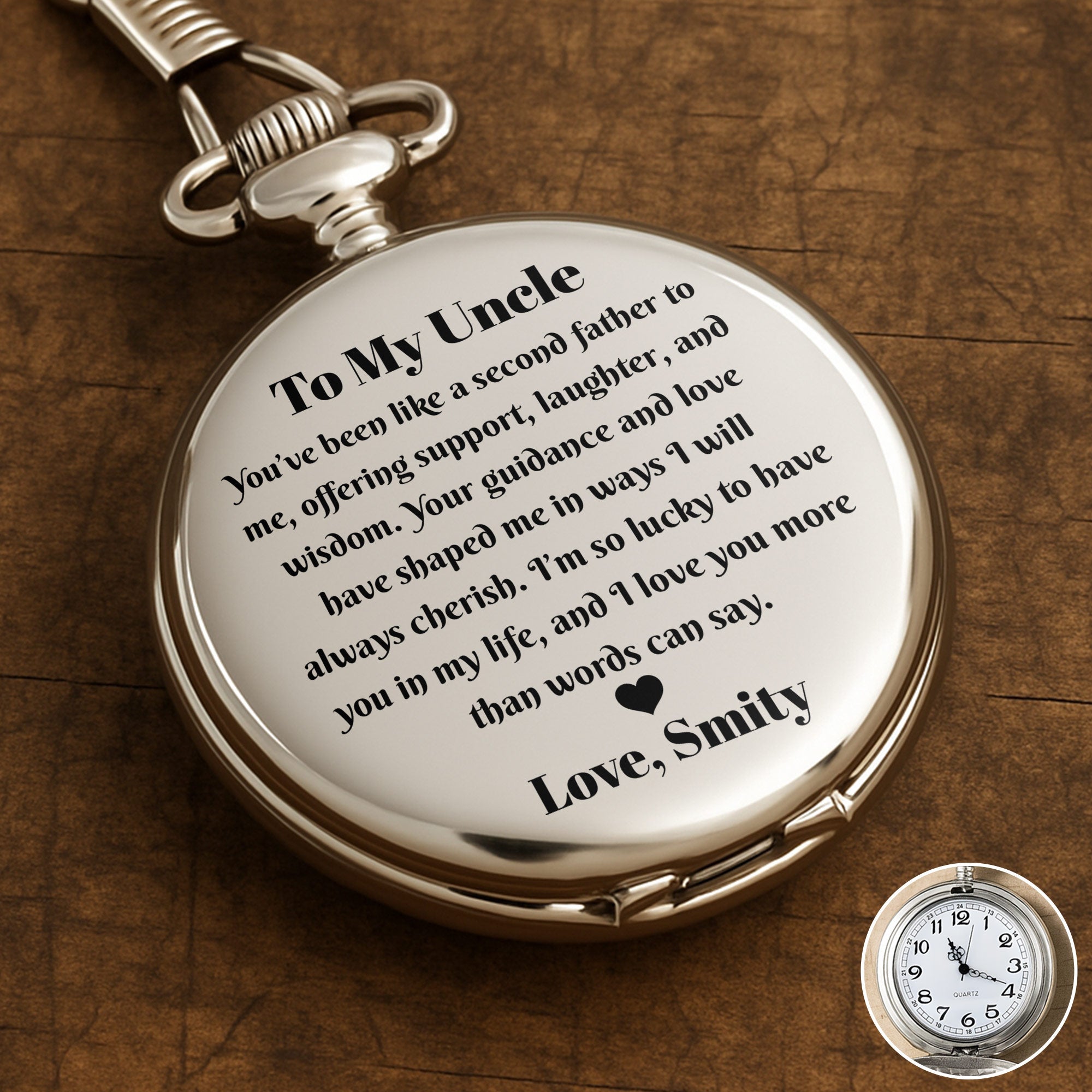 Personalized Silver Pocket Watch Custom Gift for Uncle
