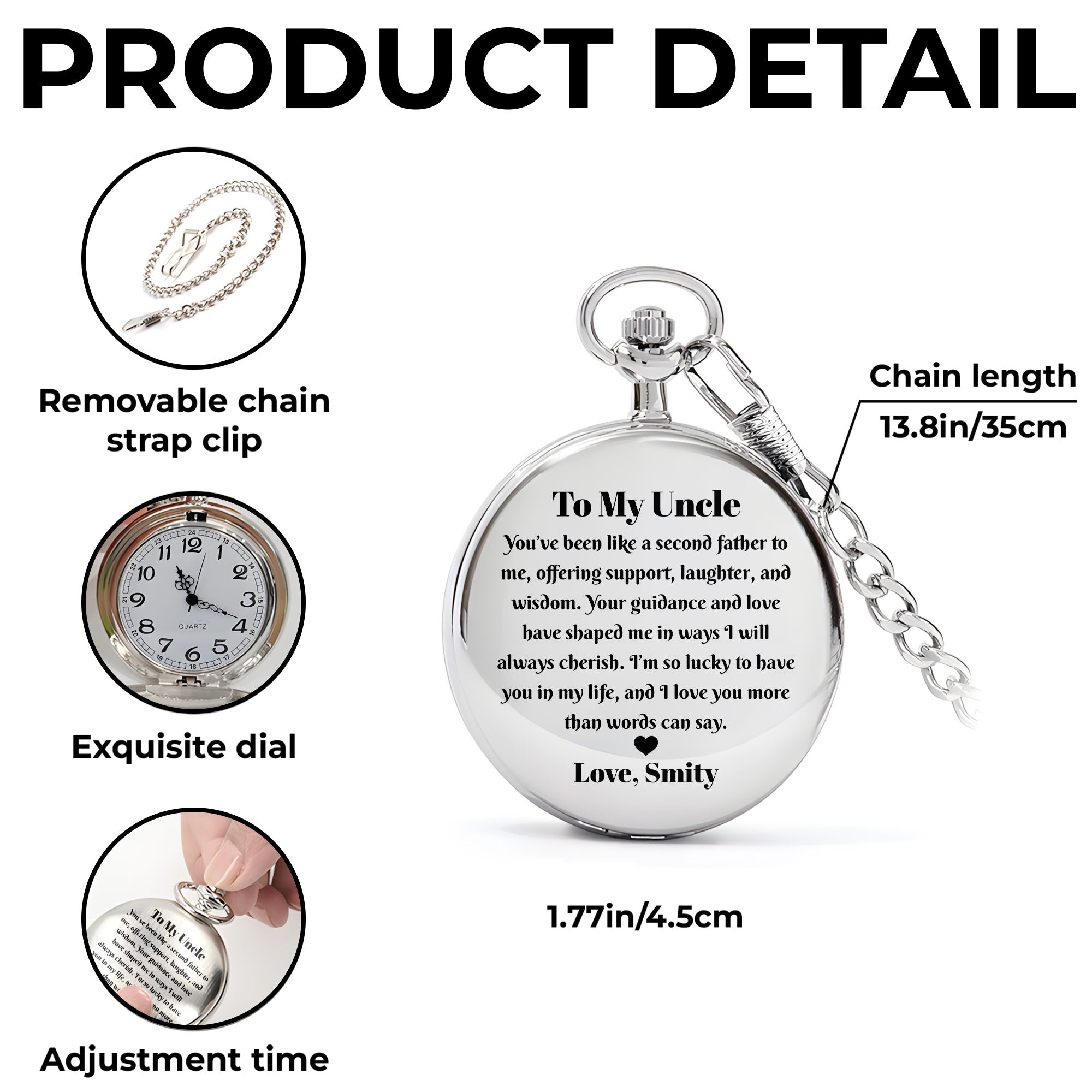 Personalized Silver Pocket Watch Custom Gift for Uncle