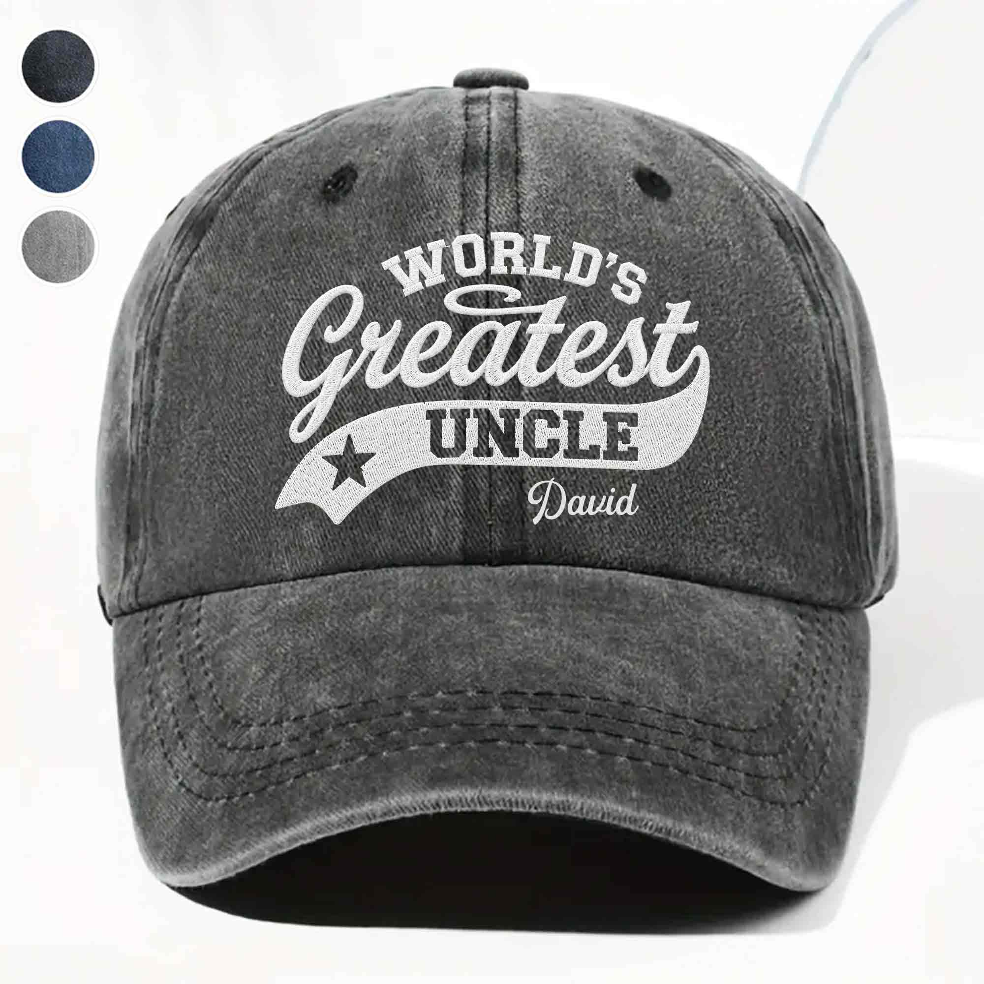 Personalized Washed Denim Cap World's Greatest Uncle Gift