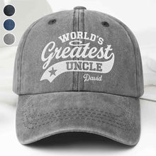 Load image into Gallery viewer, Personalized Washed Denim Cap World's Greatest Uncle Gift
