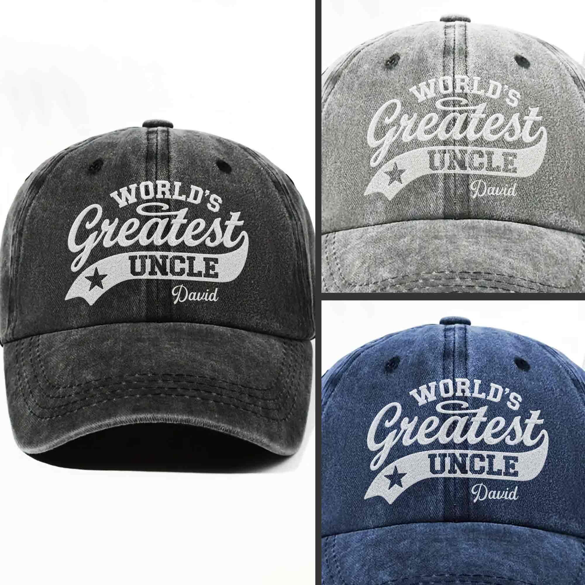 Personalized Washed Denim Cap World's Greatest Uncle Gift