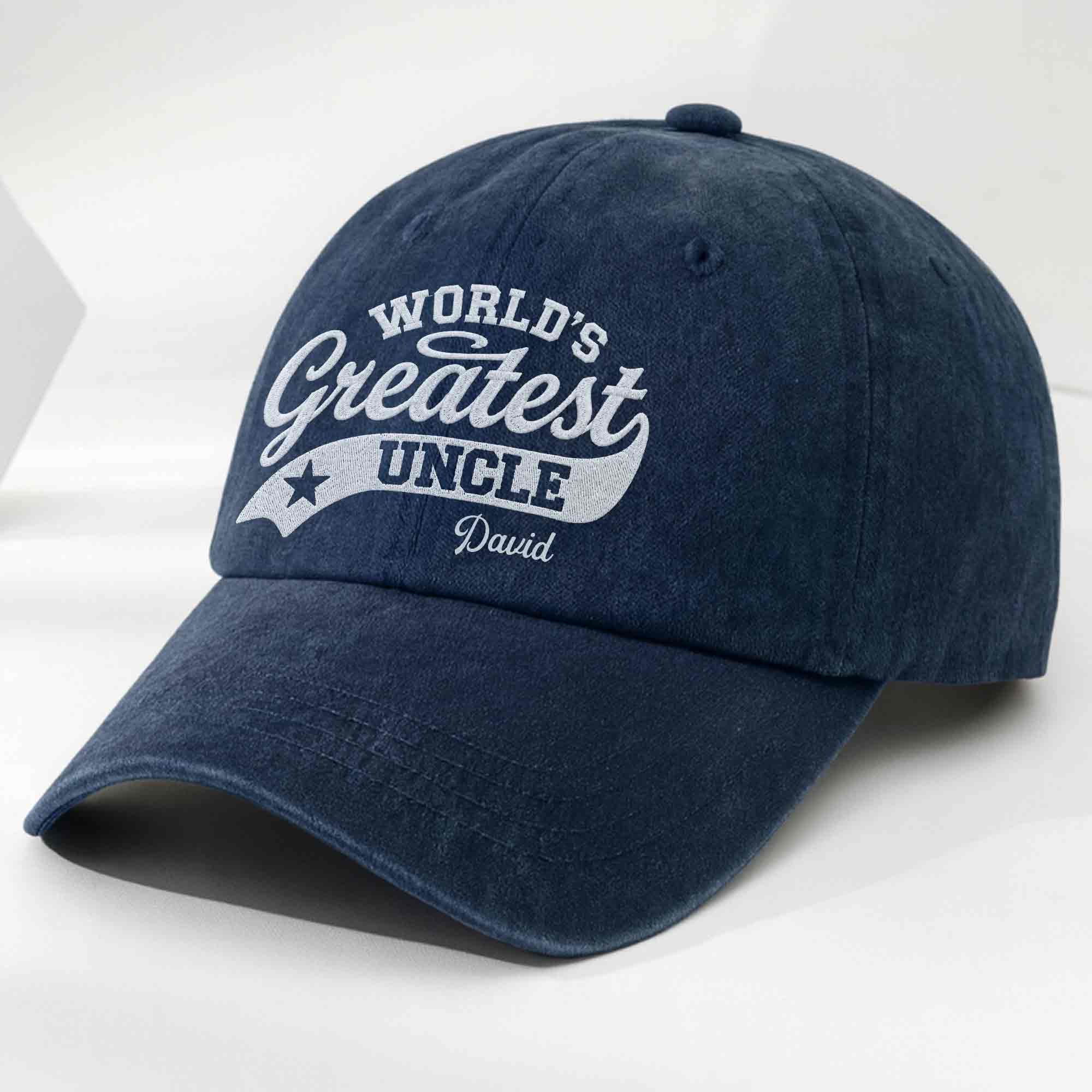 Personalized Washed Denim Cap World's Greatest Uncle Gift
