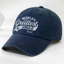 Load image into Gallery viewer, Personalized Washed Denim Cap World's Greatest Uncle Gift
