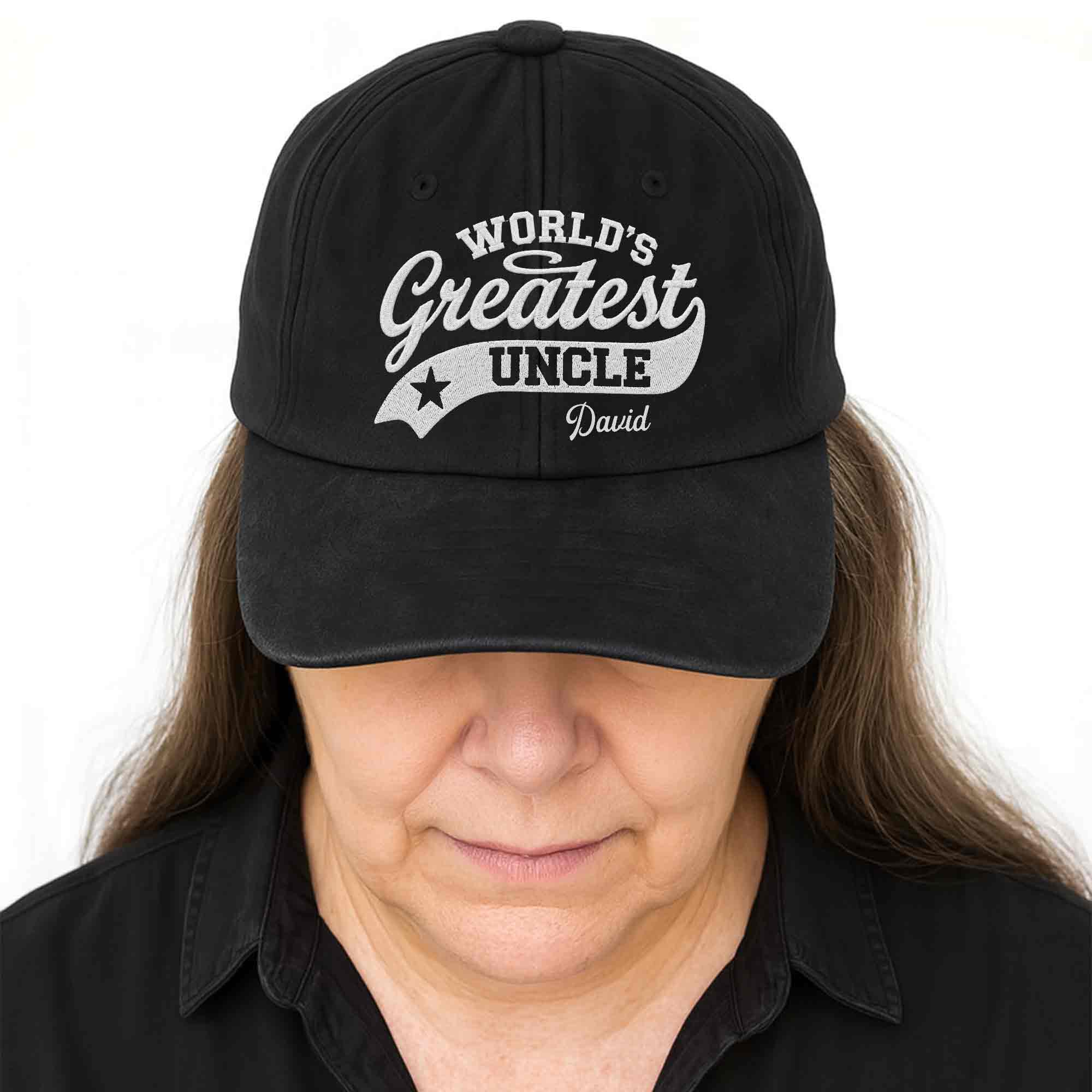 Personalized Washed Denim Cap World's Greatest Uncle Gift