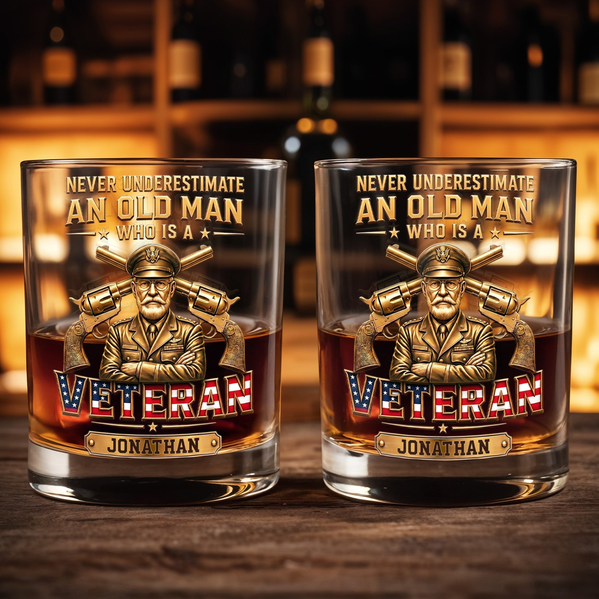 Personalized Custom Whiskey Glass Veteran Gift for Dad