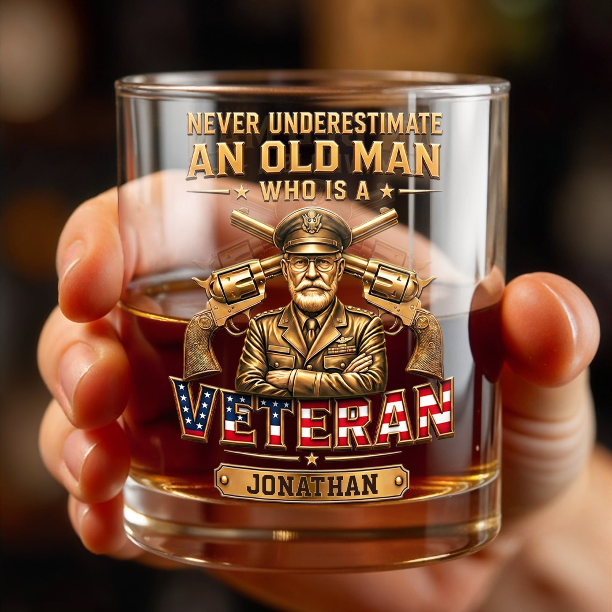 Personalized Custom Whiskey Glass Veteran Gift for Dad
