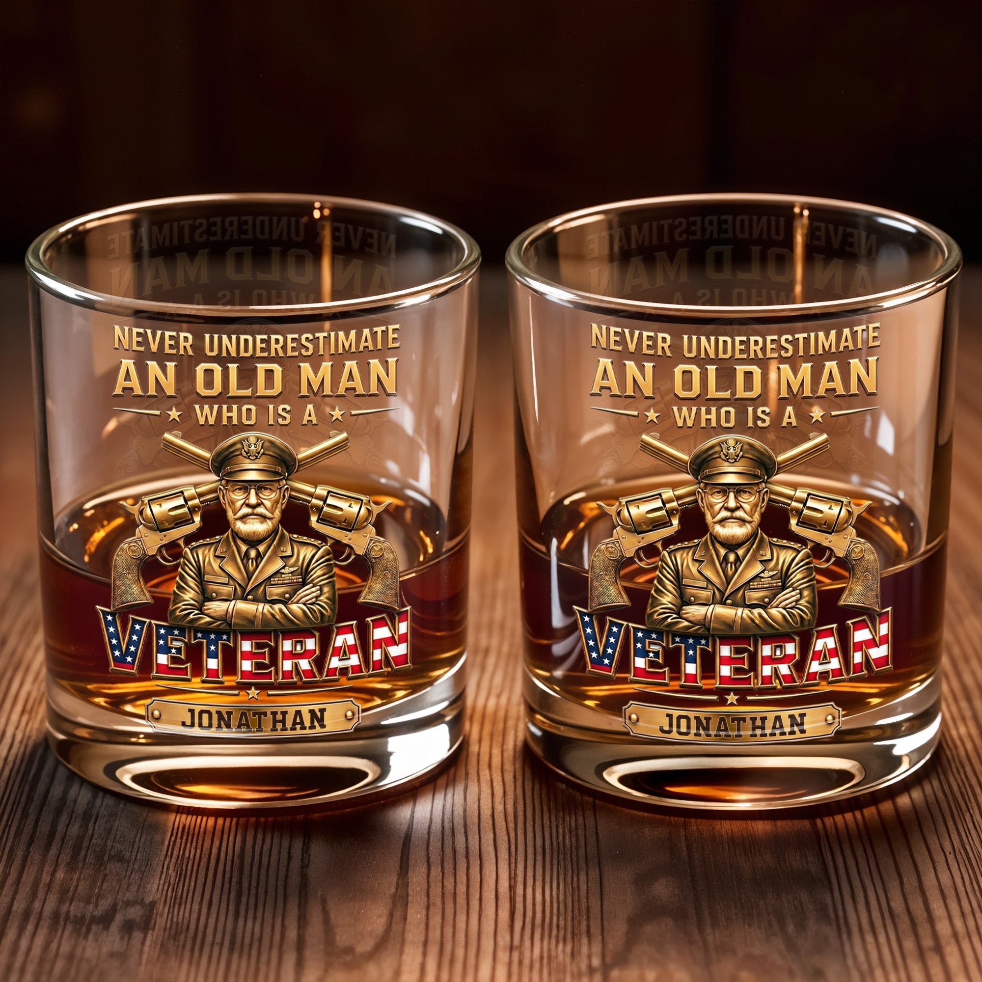 Personalized Custom Whiskey Glass Veteran Gift for Dad