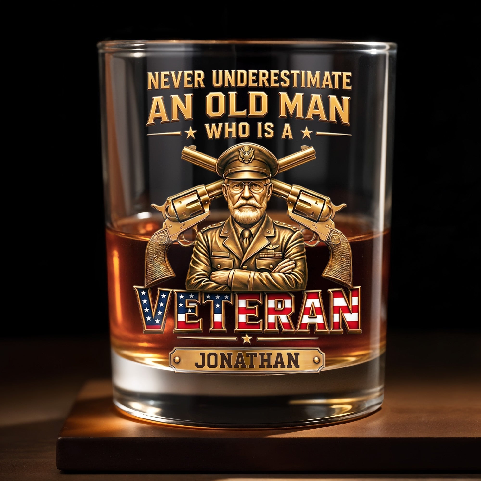Personalized Custom Whiskey Glass Veteran Gift for Dad