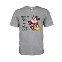 Load image into Gallery viewer, Personalized Couple T-shirt &amp; Hoodie with Mickey Design | Custom Names Gift
