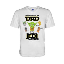Load image into Gallery viewer, Personalized Jedi Master T-shirt for Dad with Custom Names
