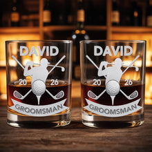 Load image into Gallery viewer, Personalized Custom Whiskey Glass Gift for Groomsman Golf Lover

