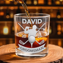 Load image into Gallery viewer, Personalized Custom Whiskey Glass Gift for Groomsman Golf Lover
